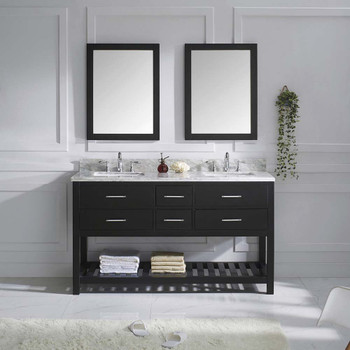 Virtu USA MD-2260-WMSQ-ES-001 Caroline Estate 60" Double Bath Vanity in Espresso with Marble Top and Square Sink with Brushed Nickel Faucet and Mirrors