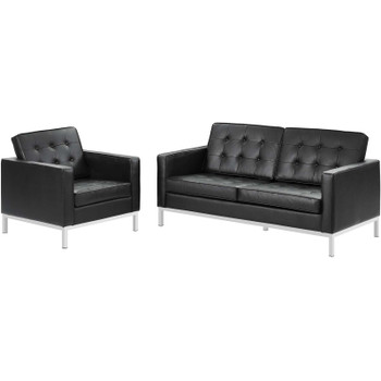 Modway Loft 2 Piece Leather Loveseat and Armchair Set EEI-3100-BLK-SET Black