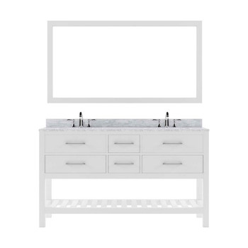 Virtu USA MD-2260-WMRO-WH-011 Caroline Estate 60" Double Bath Vanity in White with Marble Top and Round Sink with Brushed Nickel Faucet and Mirror
