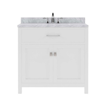 Virtu USA MS-2036-WMRO-WH-NM Caroline 36" Single Bath Vanity in White with Marble Top and Round Sink