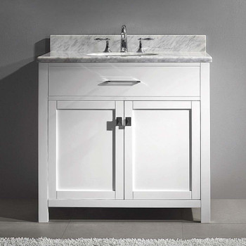 Virtu USA MS-2036-WMRO-WH-NM Caroline 36" Single Bath Vanity in White with Marble Top and Round Sink