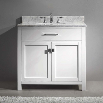 Virtu USA MS-2036-WMSQ-WH-NM Caroline 36" Single Bath Vanity in White with Marble Top and Square Sink