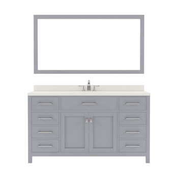 Virtu USA MS-2060-DWQRO-GR Caroline 60" Single Bath Vanity in Grey with Dazzle White Top and Round Sink with Mirror