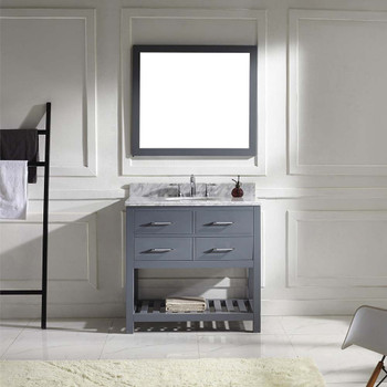 Virtu USA MS-2236-WMRO-GR-001 Caroline Estate 36" Single Bath Vanity in Grey with Marble Top and Round Sink with Brushed Nickel Faucet and Mirror