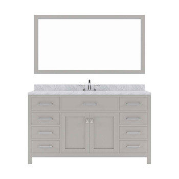 Virtu USA MS-2060-WMRO-CG-002 Caroline 60" Single Bath Vanity in Cashmere Grey with Marble Top and Round Sink with Polished Chrome Faucet and Mirror