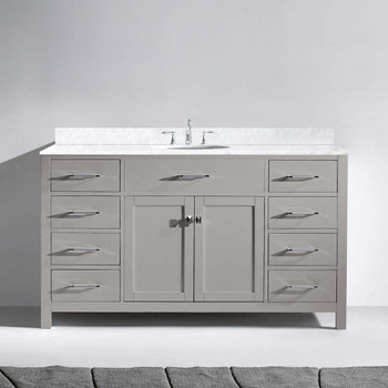 Virtu USA MS-2060-WMRO-CG-002-NM Caroline 60" Single Bath Vanity in Cashmere Grey with Marble Top and Round Sink with Polished Chrome Faucet