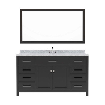 Virtu USA MS-2060-WMRO-ES Caroline 60" Single Bath Vanity in Espresso with Marble Top and Round Sink with Mirror