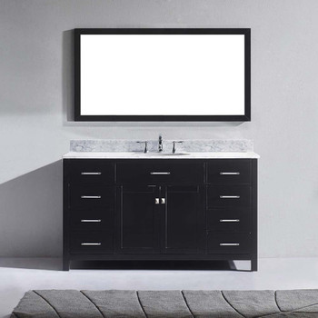 Virtu USA MS-2060-WMRO-ES-001-NM Caroline 60" Single Bath Vanity in Espresso with Marble Top and Round Sink with Brushed Nickel Faucet