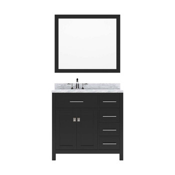 Virtu USA MS-2136R-WMSQ-ES-002 Caroline Parkway 36" Single Bath Vanity in Espresso with Marble Top and Square Sink with Polished Chrome Faucet and Mirror