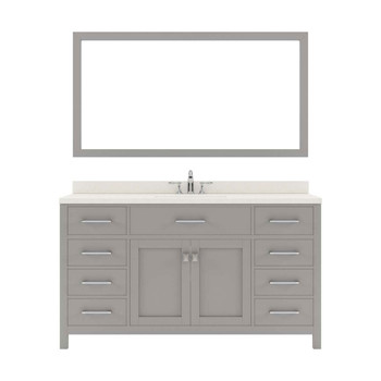 Virtu USA MS-2060-DWQRO-CG Caroline 60" Single Bath Vanity in Cashmere Grey with Dazzle White Top and Round Sink with Mirror