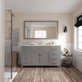 Virtu USA MS-2060-DWQRO-CG-NM Caroline 60" Single Bath Vanity in Cashmere Grey with Dazzle White Top and Round Sink