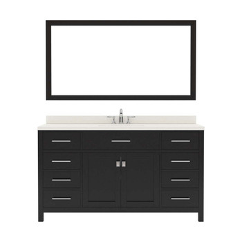 Virtu USA MS-2060-DWQRO-ES Caroline 60" Single Bath Vanity in Espresso with Dazzle White Top and Round Sink with Mirror