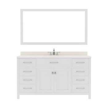 Virtu USA MS-2060-DWQSQ-WH Caroline 60" Single Bath Vanity in White with Dazzle White Top and Square Sink with Mirror