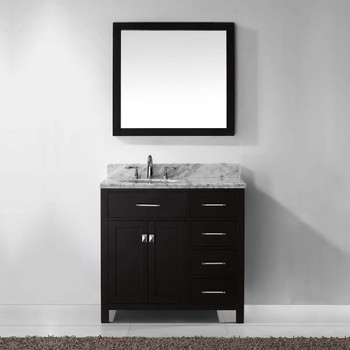 Virtu USA MS-2136R-WMRO-ES-002 Caroline Parkway 36" Single Bath Vanity in Espresso with Marble Top and Round Sink with Polished Chrome Faucet and Mirror
