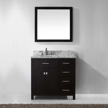 Virtu USA MS-2136R-WMRO-ES Caroline Parkway 36" Single Bath Vanity in Espresso with Marble Top and Round Sink with Mirror