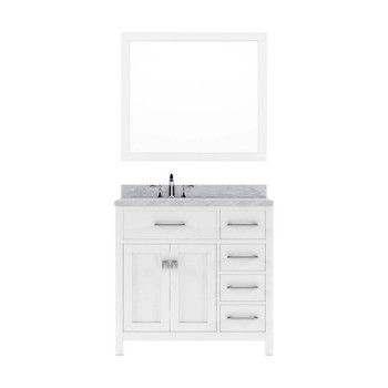 Virtu USA MS-2136R-WMRO-WH-001 Caroline Parkway 36" Single Bath Vanity in White with Marble Top and Round Sink with Brushed Nickel Faucet and Mirror