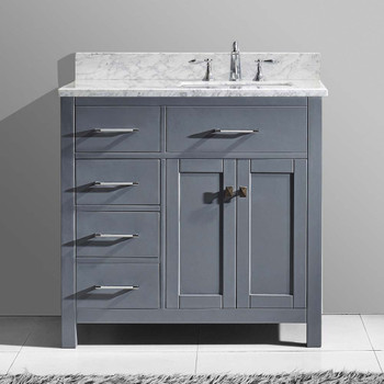 Virtu USA MS-2136L-WMSQ-GR-NM Caroline Parkway 36" Single Bath Vanity in Grey with Marble Top and Square Sink
