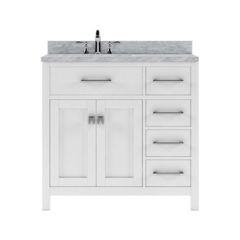 Virtu USA MS-2136R-WMSQ-WH-NM Caroline Parkway 36" Single Bath Vanity in White with Marble Top and Square Sink