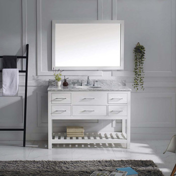 Virtu USA MS-2248-WMRO-WH-002 Caroline Estate 48" Single Bath Vanity in White with Marble Top and Round Sink with Polished Chrome Faucet and Mirror