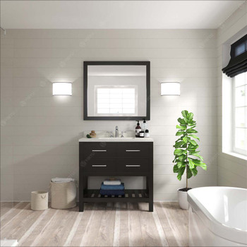 Virtu USA MS-2236-DWQSQ-ES Caroline Estate 36" Single Bath Vanity in Espresso with Dazzle White Top and Square Sink with Mirror