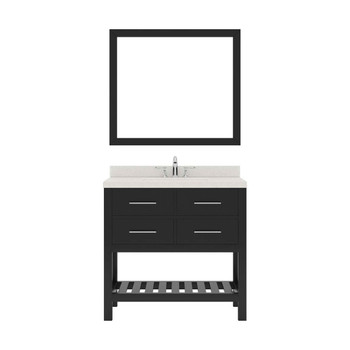 Virtu USA MS-2236-DWQSQ-ES-001 Caroline Estate 36" Single Bath Vanity in Espresso with Dazzle White Top and Square Sink with Brushed Nickel Faucet and Mirror