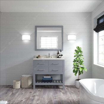 Virtu USA MS-2236-DWQRO-GR-NM Caroline Estate 36" Single Bath Vanity in Grey with Dazzle White Top and Round Sink