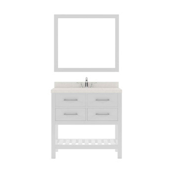 Virtu USA MS-2236-DWQSQ-WH Caroline Estate 36" Single Bath Vanity in White with Dazzle White Top and Square Sink with Mirror