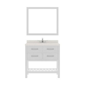 Virtu USA MS-2236-DWQSQ-WH-001 Caroline Estate 36" Single Bath Vanity in White with Dazzle White Top and Square Sink with Brushed Nickel Faucet and Mirror
