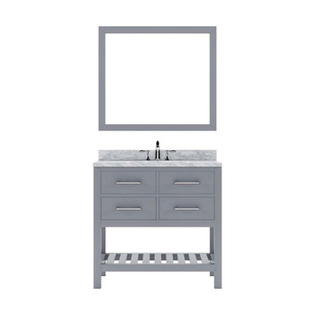 Virtu USA MS-2236-WMSQ-GR-002 Caroline Estate 36" Single Bath Vanity in Grey with Marble Top and Square Sink with Polished Chrome Faucet and Mirror