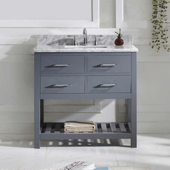 Virtu USA MS-2236-WMSQ-GR-NM Caroline Estate 36" Single Bath Vanity in Grey with Marble Top and Square Sink