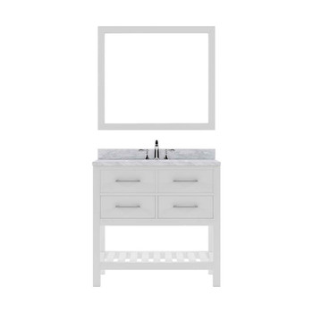 Virtu USA MS-2236-WMRO-WH-002 Caroline Estate 36" Single Bath Vanity in White with Marble Top and Round Sink with Polished Chrome Faucet and Mirror
