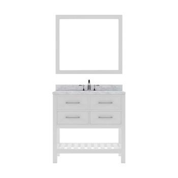 Virtu USA MS-2236-WMSQ-WH-001 Caroline Estate 36" Single Bath Vanity in White with Marble Top and Square Sink with Brushed Nickel Faucet and Mirror