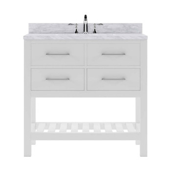 Virtu USA MS-2236-WMSQ-WH-001-NM Caroline Estate 36" Single Bath Vanity in White with Marble Top and Square Sink with Brushed Nickel Faucet