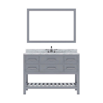 Virtu USA MS-2248-WMSQ-GR-001 Caroline Estate 48" Single Bath Vanity in Grey with Marble Top and Square Sink with Brushed Nickel Faucet and Mirror