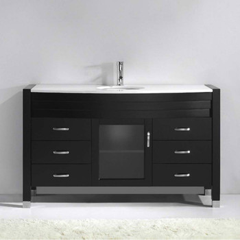 Virtu USA MS-5055-S-ES-NM Ava 55" Single Bath Vanity in Espresso with White Engineered Stone Top and Round Sink with Polished Chrome Faucet