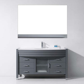Virtu USA MS-5055-S-GR Ava 55" Single Bath Vanity in Grey with White Engineered Stone Top and Round Sink with Polished Chrome Faucet and Mirror