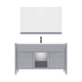 Virtu USA MS-5055-S-GR-001 Ava 55" Single Bath Vanity in Grey with White Engineered Stone Top and Round Sink with Brushed Nickel Faucet and Mirror