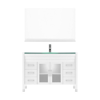 Virtu USA MS-509-G-WH-001 Ava 48" Single Bath Vanity in White with Aqua Tempered Glass Top and Round Sink with Brushed Nickel Faucet and Mirror