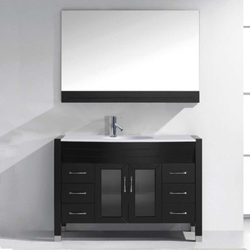 Virtu USA MS-509-S-ES-001 Ava 48" Single Bath Vanity in Espresso with White Engineered Stone Top and Round Sink with Brushed Nickel Faucet and Mirror