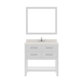Virtu USA MS-2236-DWQRO-WH-001 Caroline Estate 36" Single Bath Vanity in White with Dazzle White Top and Round Sink with Brushed Nickel Faucet and Mirror