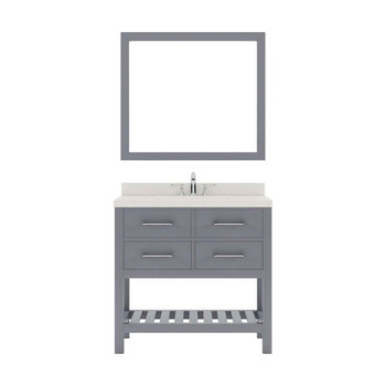Virtu USA MS-2236-DWQSQ-GR Caroline Estate 36" Single Bath Vanity in Grey with Dazzle White Top and Square Sink with Mirror