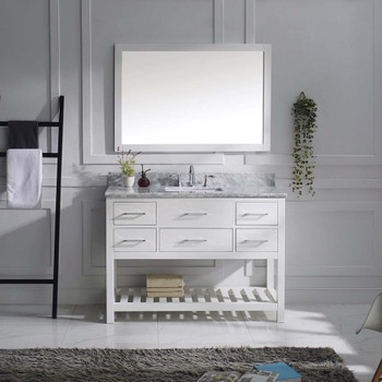 Virtu USA MS-2248-WMSQ-WH-001 Caroline Estate 48" Single Bath Vanity in White with Marble Top and Square Sink with Brushed Nickel Faucet and Mirror