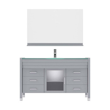 Virtu USA MS-5055-G-GR-001 Ava 55" Single Bath Vanity in Grey with Aqua Tempered Glass Top and Round Sink with Brushed Nickel Faucet and Mirror