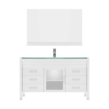 Virtu USA MS-5055-G-WH-001 Ava 55" Single Bath Vanity in White with Aqua Tempered Glass Top and Round Sink with Brushed Nickel Faucet and Mirror
