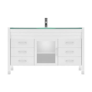 Virtu USA MS-5055-G-WH-NM Ava 55" Single Bath Vanity in White with Aqua Tempered Glass Top and Round Sink with Polished Chrome Faucet