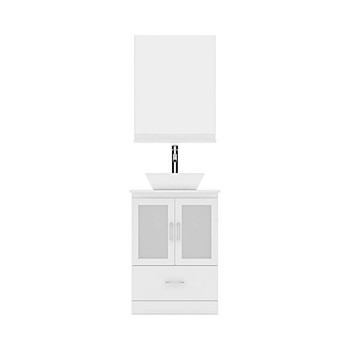 Virtu USA MS-6724-S-WH Zola 24" Single Bath Vanity in White with White Engineered Stone Top and Square Sink with Polished Chrome Faucet and Mirror