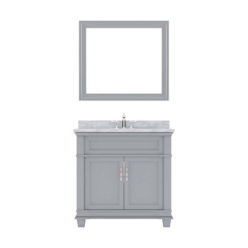 Virtu USA MS-2636-WMSQ-GR-002 Victoria 36" Single Bath Vanity in Grey with Marble Top and Square Sink with Polished Chrome Faucet and Mirror