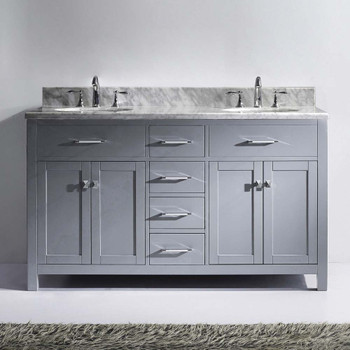 Virtu USA MD-2060-WMRO-GR-NM Caroline 60" Double Bath Vanity in Grey with Marble Top and Round Sink