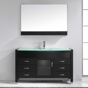 Virtu USA MS-5055-G-ES Ava 55" Single Bath Vanity in Espresso with Aqua Tempered Glass Top and Round Sink with Polished Chrome Faucet and Mirror