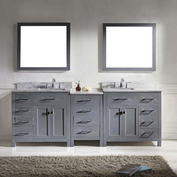 Virtu USA MD-2193-WMSQ-GR-002 Caroline Parkway 93" Double Bath Vanity in Grey with Marble Top and Square Sink with Polished Chrome Faucet and Mirrors